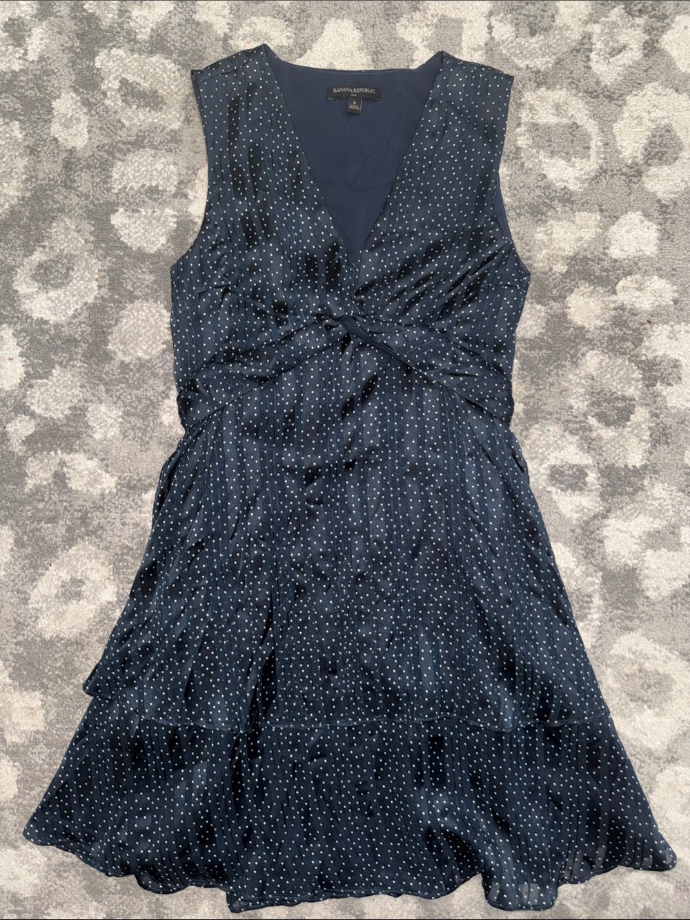 Banana Republic Navy Polka Dot Twist-Front Midi Dress